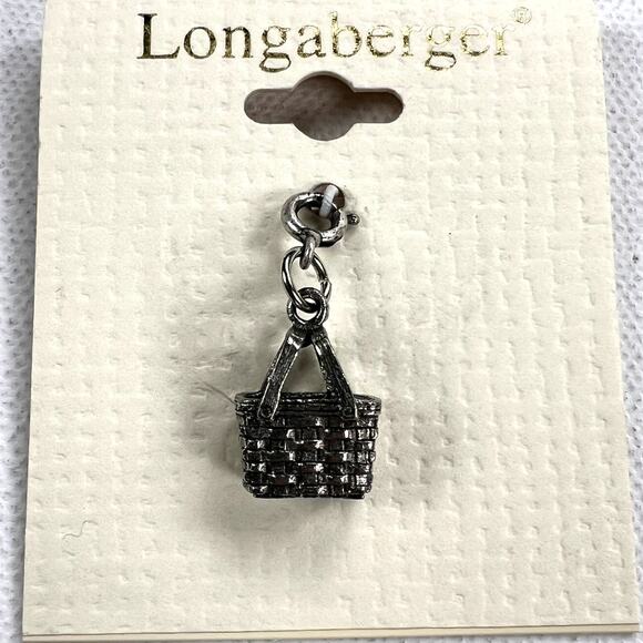 Longaberger Basket Large Market Basket Charm Antiqued Silver Tone NEW - Picture 1 of 7